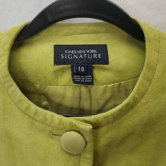 Jones New York Signature Suede Jacket Women's Sz 10 Olive Green Button Up Coat - Picture 2 of 13